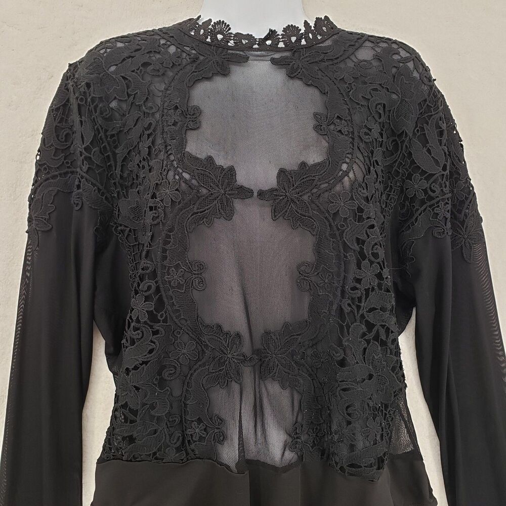 Fashion Nova Bodysuit Women 3X Black Sheer Lace Whimsigoth Fairy Grunge Witchy - Picture 9 of 10